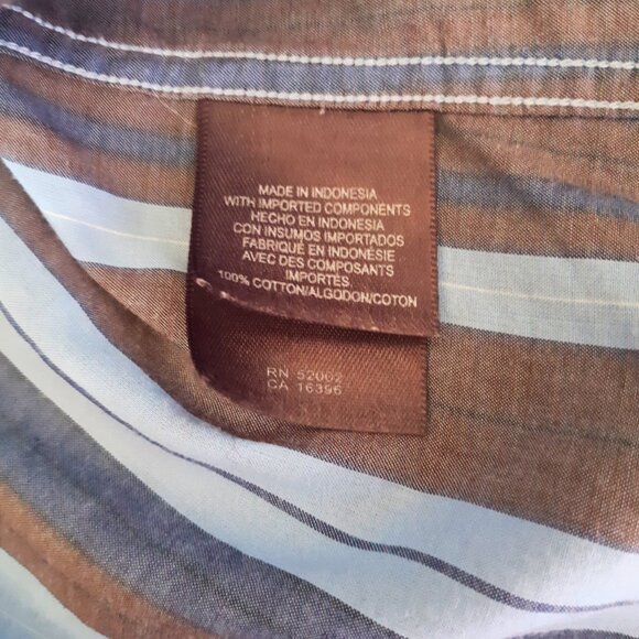 Claiborne by John Bartlett SZ M Blue Stiped Long Sleeve Men's Cotton Shirt - Picture 9 of 14